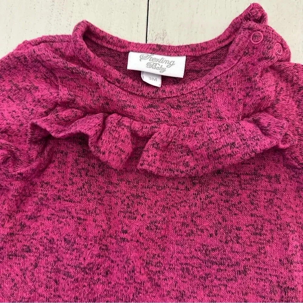 Stexling Baby Fuschia Long Sleeve Ruffle Crewneck Footed Buttoned Onesie 3M GUC